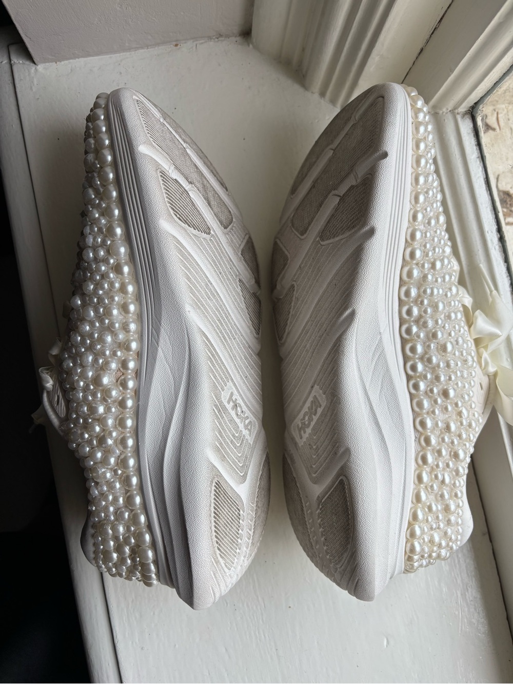 Hoka Pearl-Embellished Satin Lace Sneakers - Cream - Picture 8 of 13